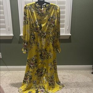 SHEIN Yellow Cowl Neck Gown with Bishop Sleeves